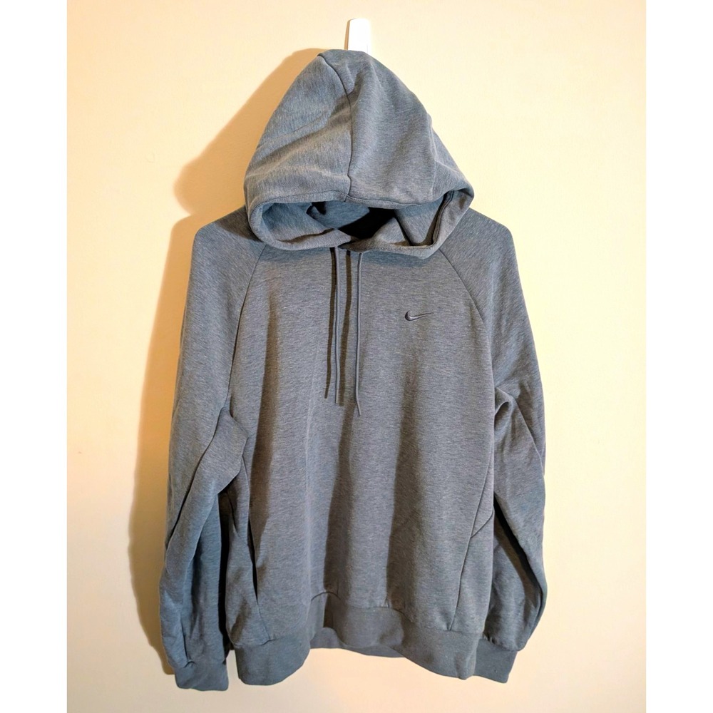 Nike Dri-FIT Women's L Gray Pullover Hoodie Solid Logo Hooded Pockets